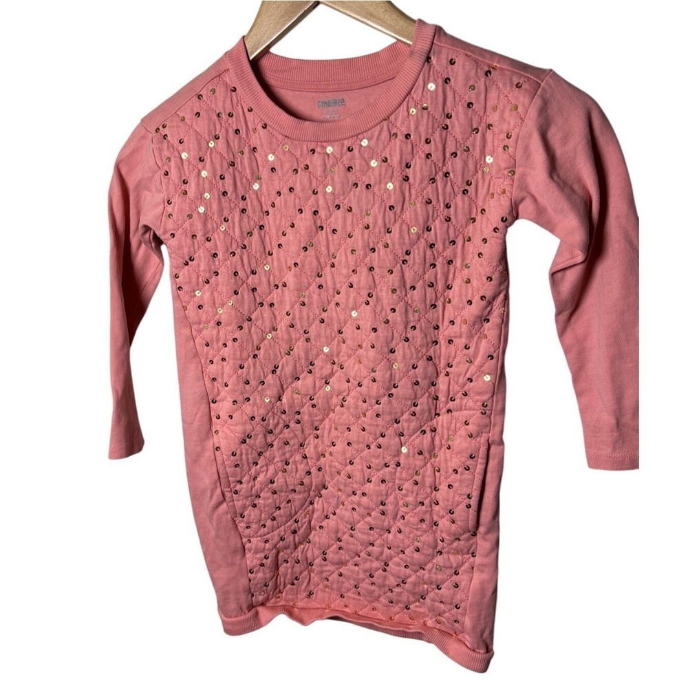 Gymboree Girls Pink Sparkle Quilted Ice Skater Dress Long Sleeve Size 5-6